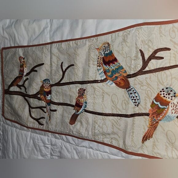 Fall Pier 1 Table Runner w/ embroidered birds 48x13.5 - Picture 9 of 11